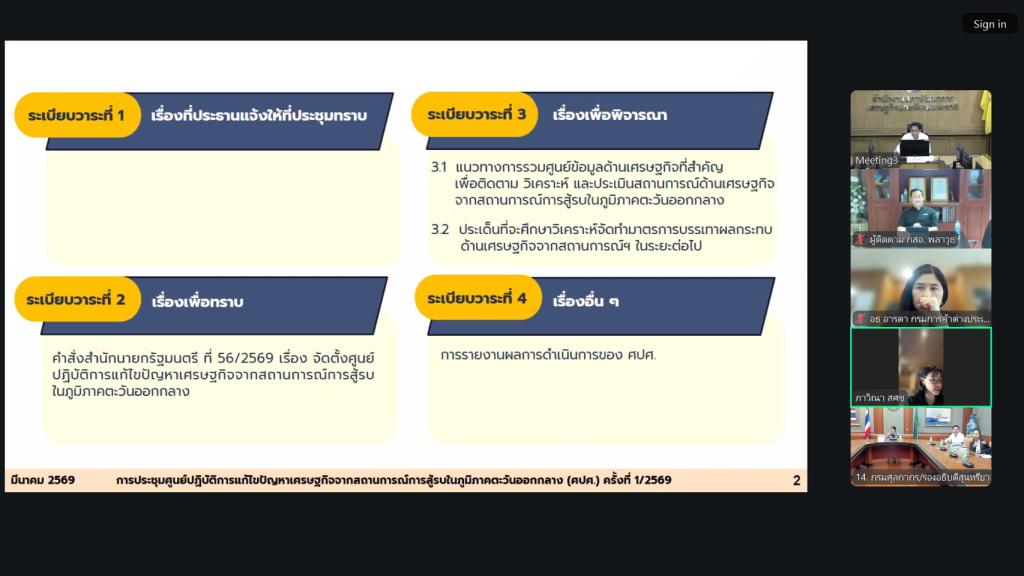 “รองอธิบดีพลาวุธ” ร่วมประชุม ศปศ. นัดแรกปี 69 รับฟังปัญหา เพื่อจัดทำมาตรการเร่งด่วนบรรเทาผลกระทบ ช่วยเหลือผู้ประกอบการไทยจากสถานการณ์สู้รบตะวันออกกลาง